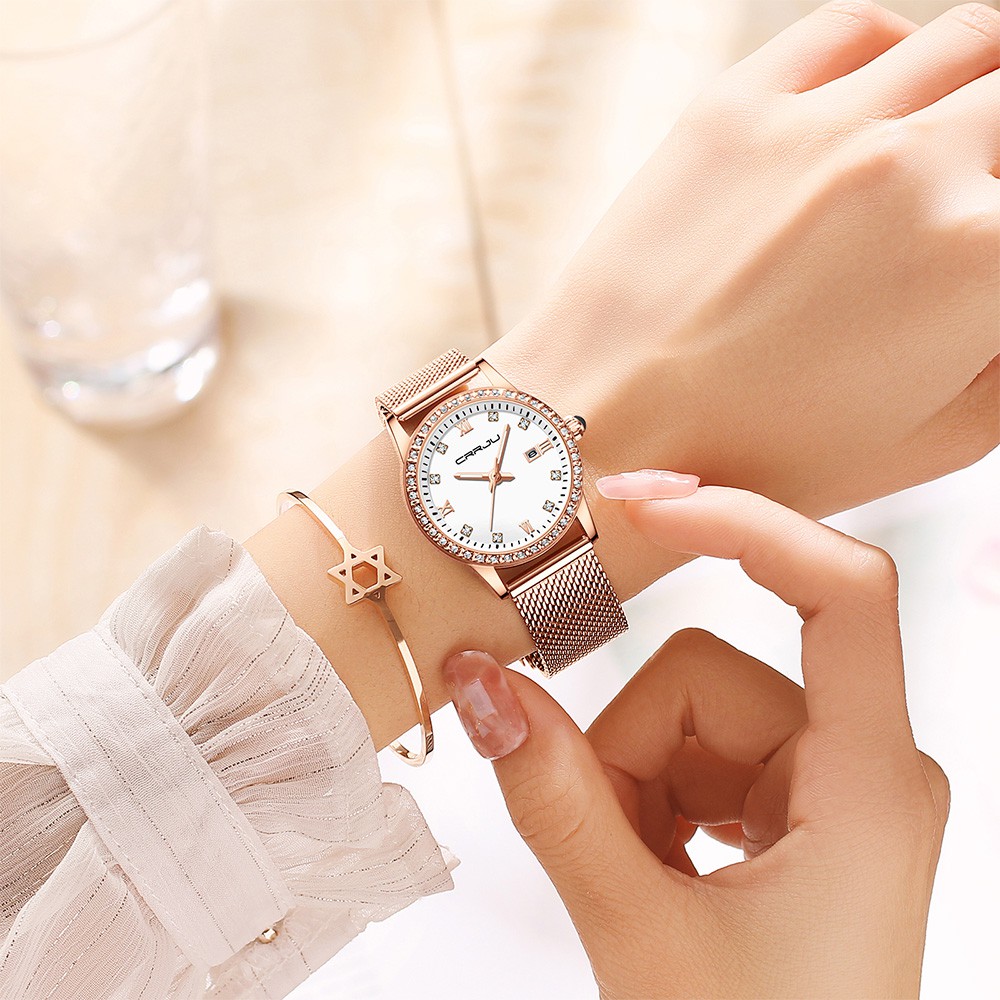 Đồng hồ nữ CRRJU 2186 bằng thép không gỉ chống nước máy Nhật Bản phong cách thời trang