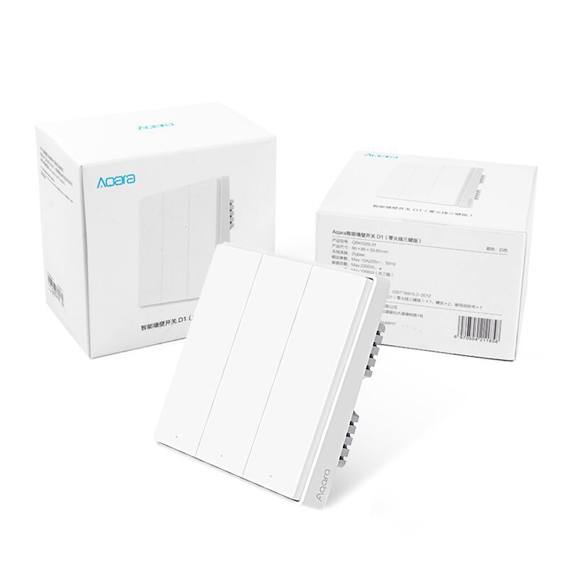 Công tắc âm tường Xiaomi - Aqara D1 có dây N - 2200w bản mới 2020 - có đèn báo, hỗ trợ homekit, 1-2-3 nút bản Zigbee