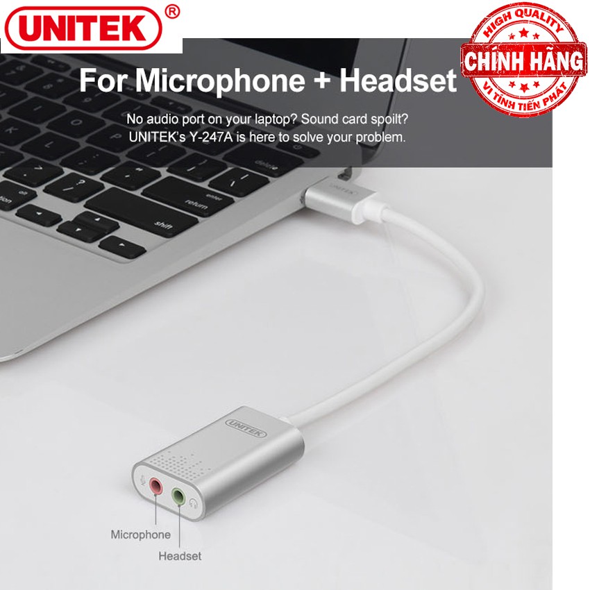 Cáp chuyển USB ra Âm Thanh Sound Audio + Microphone cổng 3.5mm - Unitek Y-247A