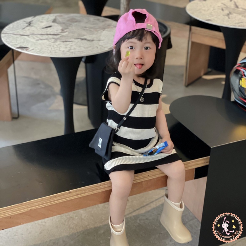 Đầm Cotton Thẳng Không Tay Kẻ Sọc Cho Bé Gái