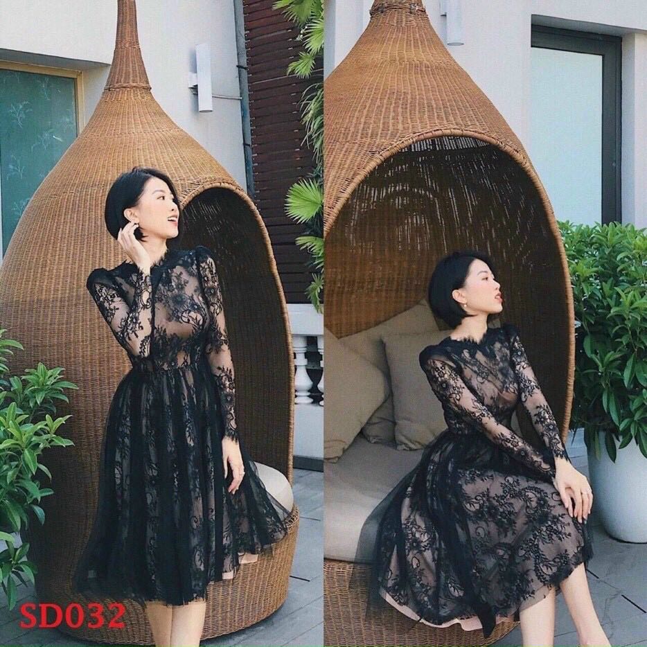 Đầm ren xòe tiểu thư tay dài sang trọng quý phái fashionzero - 60168