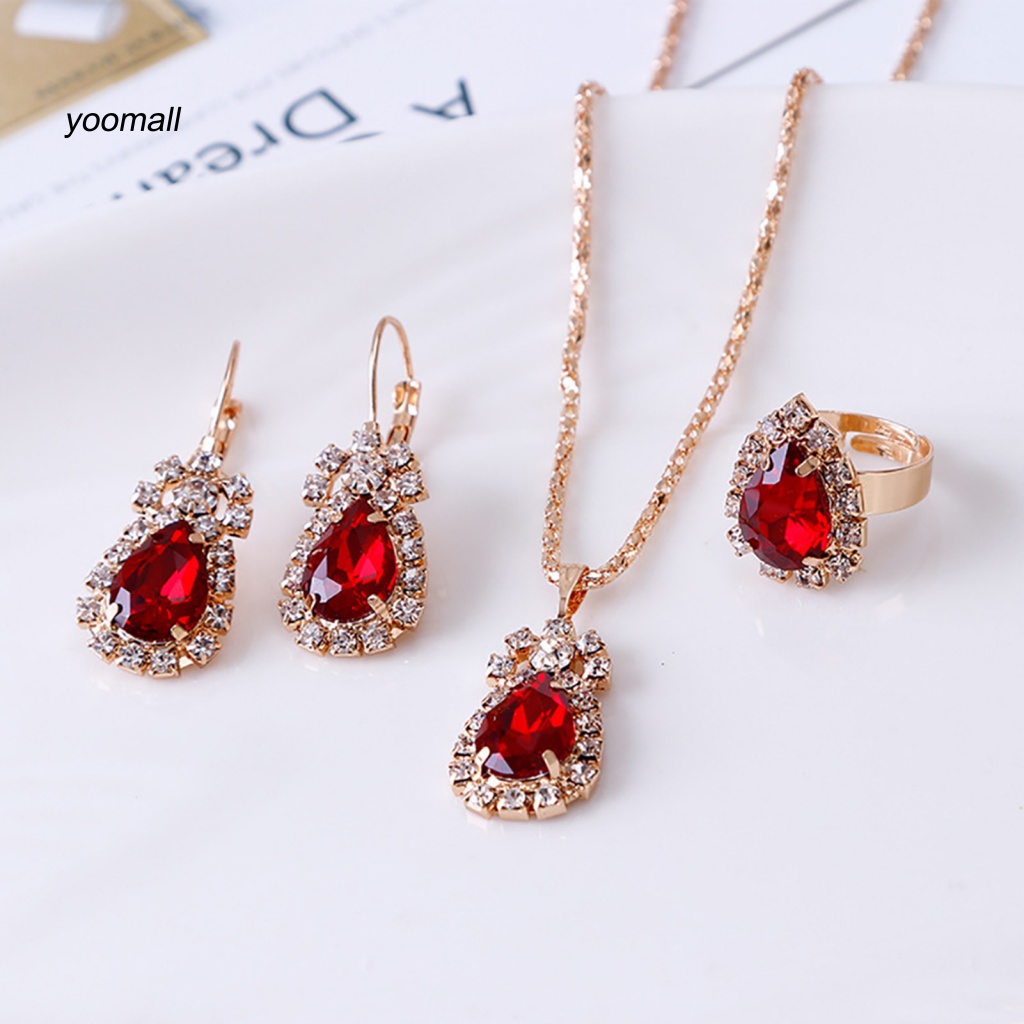 Bộ Trang Sức Đính Đá Hình Giọt Nước Lấp Lánh 6 Màu