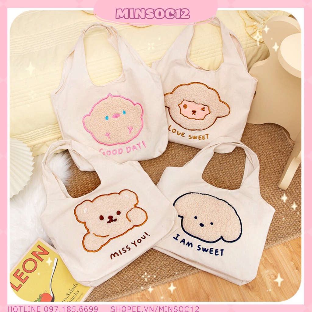 Túi Tote Đeo Vai Cỡ Lớn Túi Xách Vải Canvas Thiết Kế Dễ Phối Đồ Thời Trang Dễ Thương Cho Nữ Túi Đeo Học Sinh