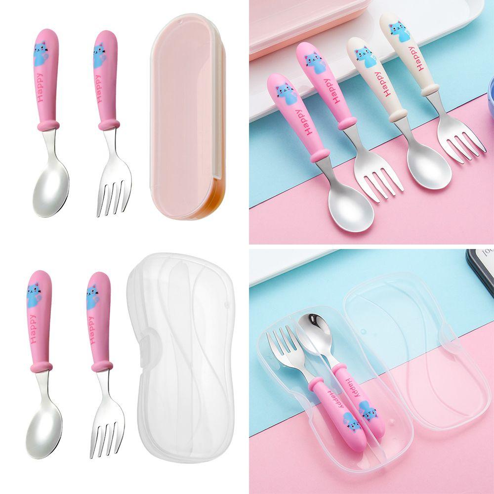 Bộ Muỗng Nĩa Bằng Thép Không Gỉ Họa Tiết Hoạt Hình Dễ Thương