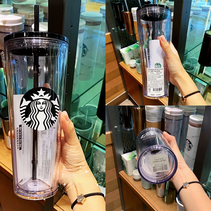 Bình Giữ Nhiệt Cao Cấp Starbucks Cà Phê 710Ml/473Ml 2 Lớp Mờ Đen Cà Phê Mờ Straw Cup 24Oz/16Oz