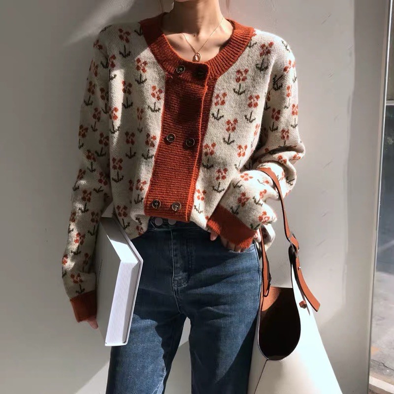 [Mã SKAMLTSM9 giảm 10% đơn 99K] [ẢNH THẬT TỪ SHOP] Cardigan len hoạ tiết hoa style Hàn Quốc