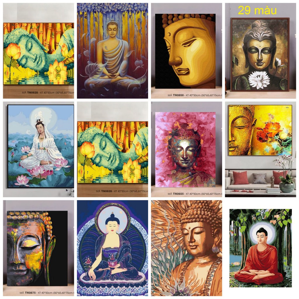 Tranh sơn dầu số hóa rẻ,đẹp-tranh tô màu theo số- tranh Phật đẹp, Tặng khăn,có khung 40x50-Moon shop-E
