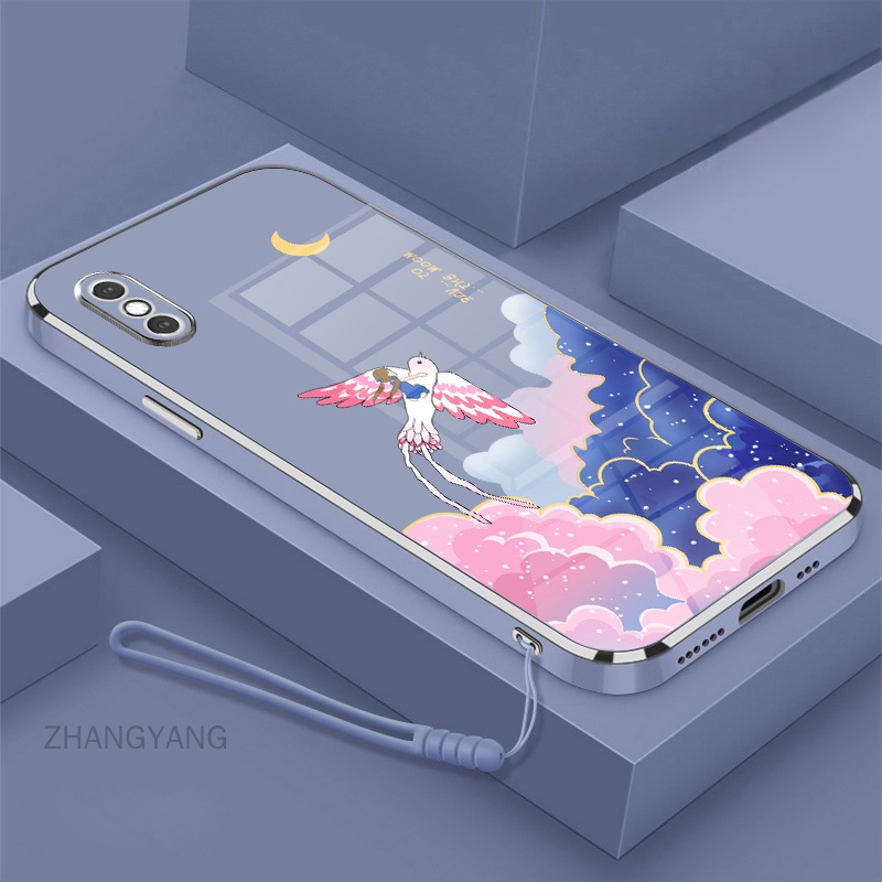 Ốp Điện Thoại Viền Mềm Mạ Điện In Hoạt Hình Kèm Dây Đeo Cho iPhone x iPhone xs iPhone xs max
