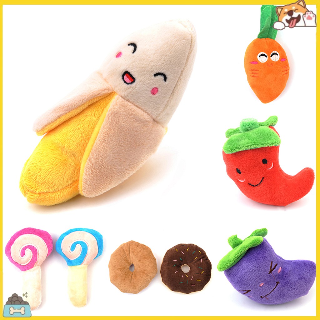 Đồ chơi nhai mọc răng cho chó hình chuối/xương/dâu/dép bông