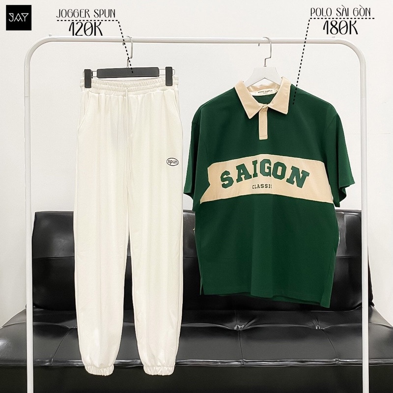 Polo SAIGON màu XANH LÁ/ĐEN form rộng 🖤 Chất thun cotton form nam nữ unisex/Áo thun có cổ Jaystoree2🖤