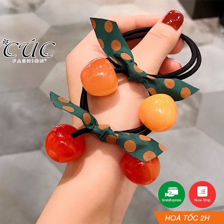 Dây buộc tóc đẹp, màu sắc tươi trẻ, phong cách thời trang Cúc Fashion PK08 dây quả cherry