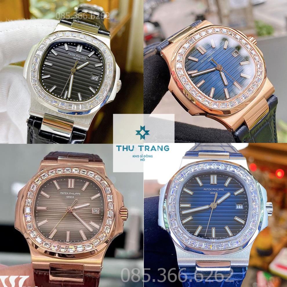 Đồng Hồ Nam PT Philip Cơ Automatic Nhật, Mặt Saphire 41-42mm mặt vuông viền đá 3 MÀU nổi bật, Chống Nước 5ATM