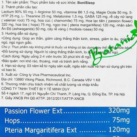 BoniSleep - giúp ngủ ngon , ngủ sâu giấc , giấc ngủ tự nhiên - Có tem tích điểm mua 6 tặng 1 - Chính hãng