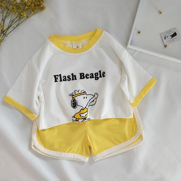 Đồ Bộ Cộc Tay Cho Bé Gái In Hình Chú Chó Cực Xinh Chất Cotton Cao Cấp - SUMO KIDS