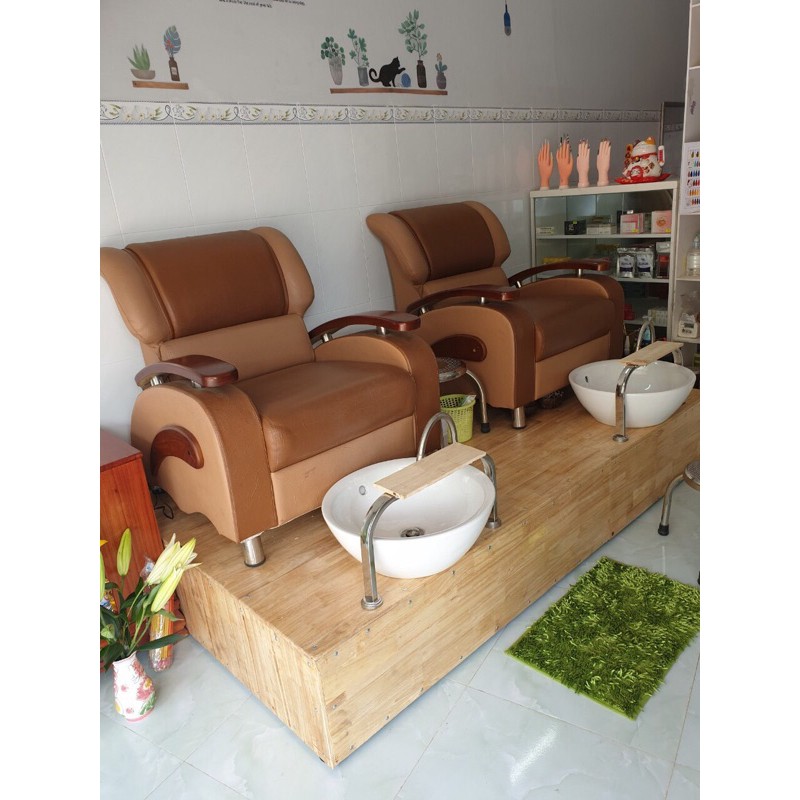 Combo Chậu sứ ngâm chân làm nail, spa + bộ vòi xả thoát nước HP-001