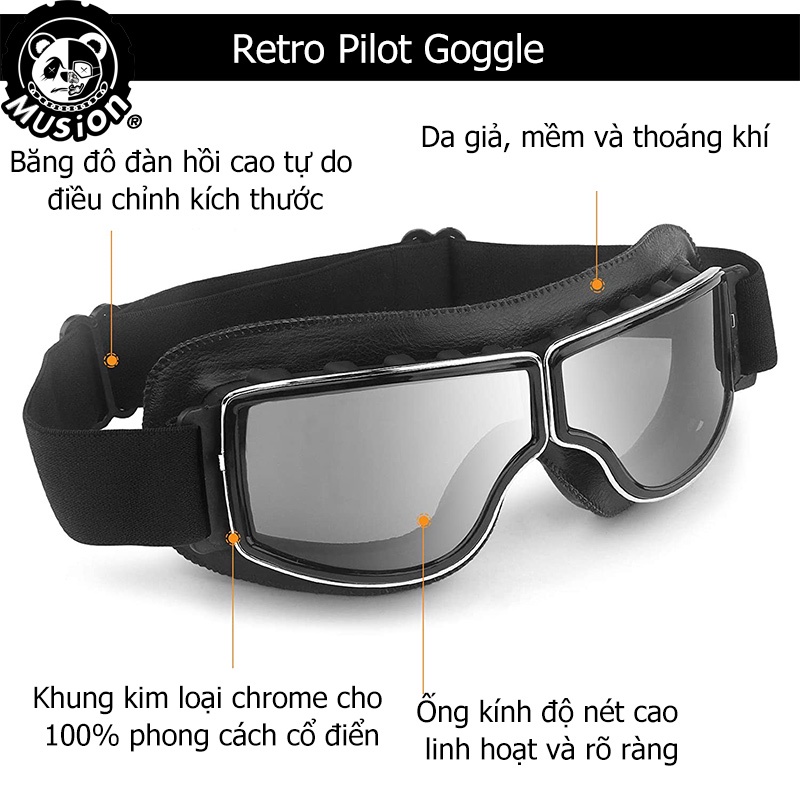 Kính bảo hộ goggle MUSION da giả chống bụi bẩn chống trầy xước phong cách cổ điển thời trang dành cho cả nam và nữ