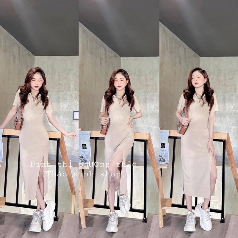ĐẦM BODY CỔ POLO XẺ ĐÙI 2 MÀU✨ Mùa nào cũng cần đến e nó nha , phom Cực thích, Che khuyết điểm cực kì tốt, tôn dáng lắm