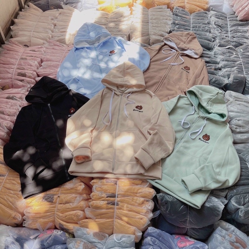 Áo khoác nỉ ngoại có nón thêu gấu unisex ulzzang nam nữ