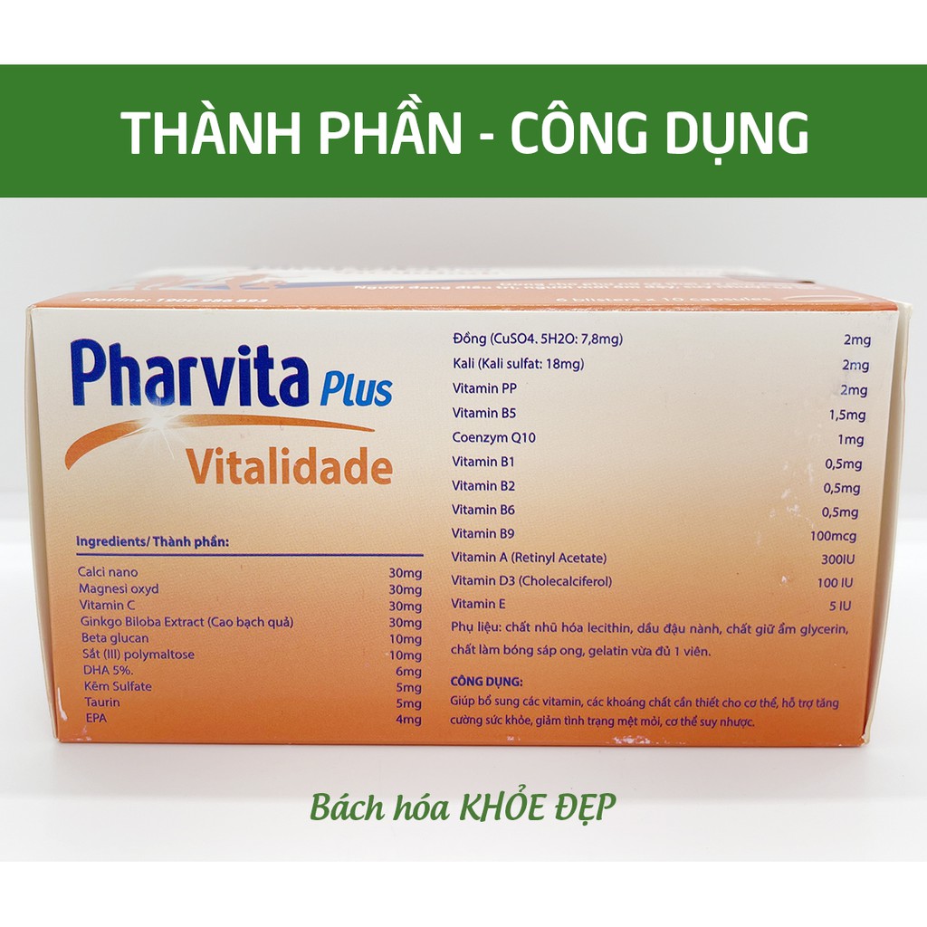 Vitamin tổng hợp Pharvita Plus tăng sức khỏe, tăng đề kháng - Vỉ cam 60 viên