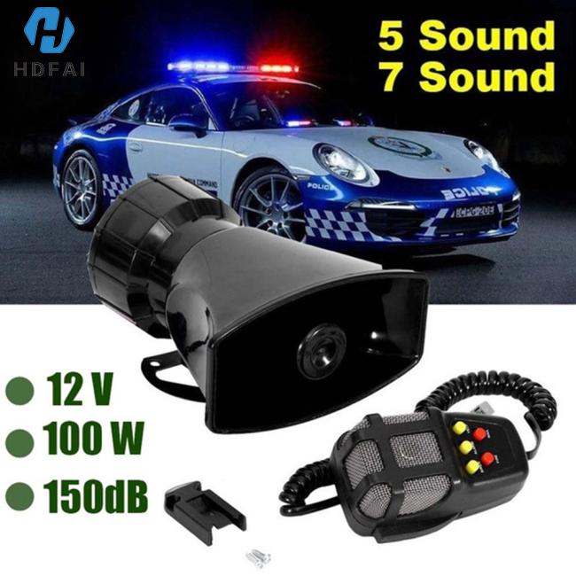 7-sound loud car warning alarm police fire siren air horn pa speaker 12v 100w