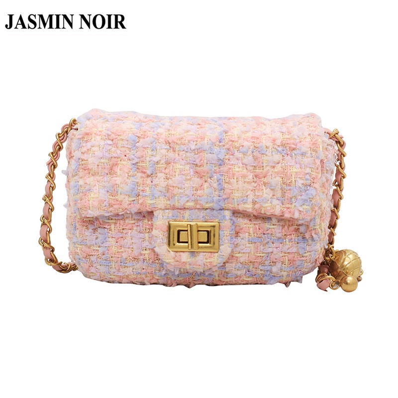 Ví dự tiệc JASMIN NOIR mini dễ thương dệt len tương phản có chuỗi đeo vai thời trang mùa đông
