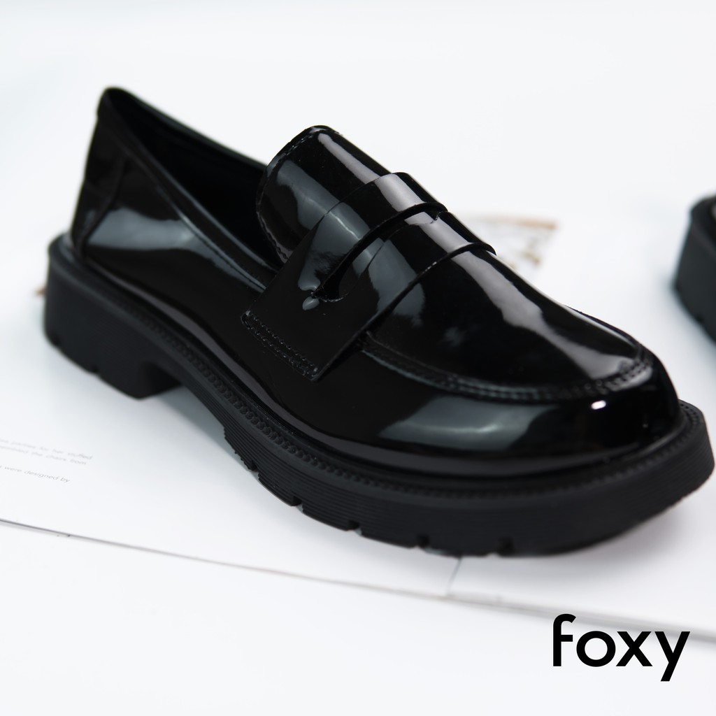 Giày Oxford Nữ FOXY Đen Bóng Chất Liệu Da Tổng Hợp Đế Cao 3cm - FOX019