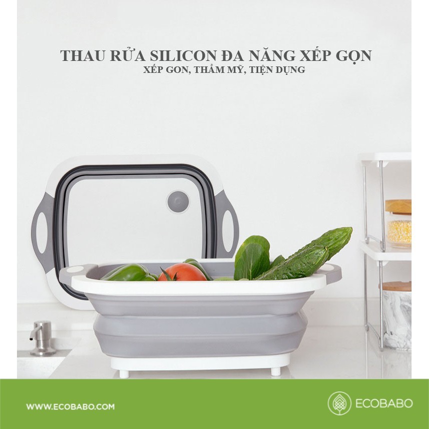 Chậu silicone gấp gọn 03 chức năng - thớt thái hoa quả - chậu rửa - giá đỡ | Kean bởi Ecobabo