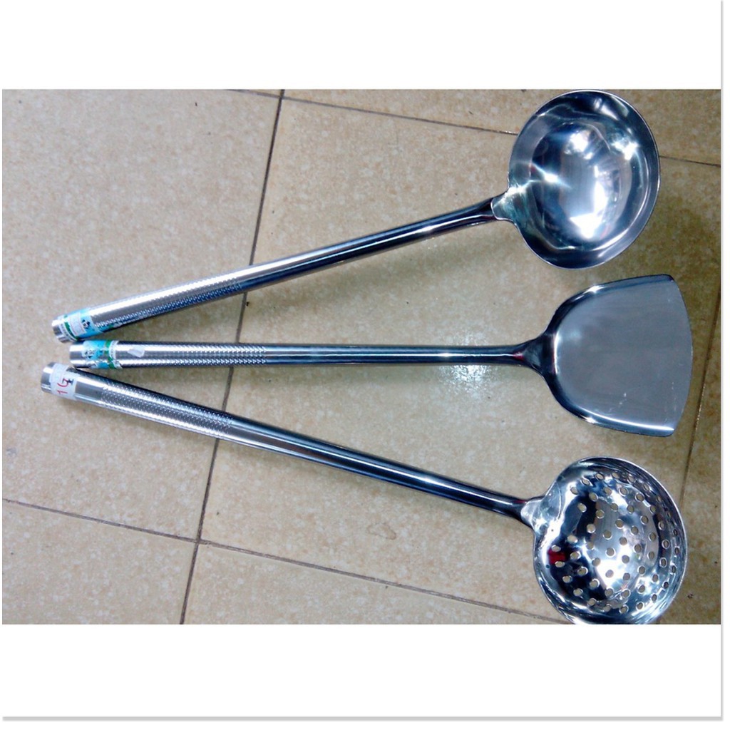 muôi canh, xẻng xào, xẻng lật inox size đại dành cho bếp ăn tập thể, nhà hàng, khách sạn