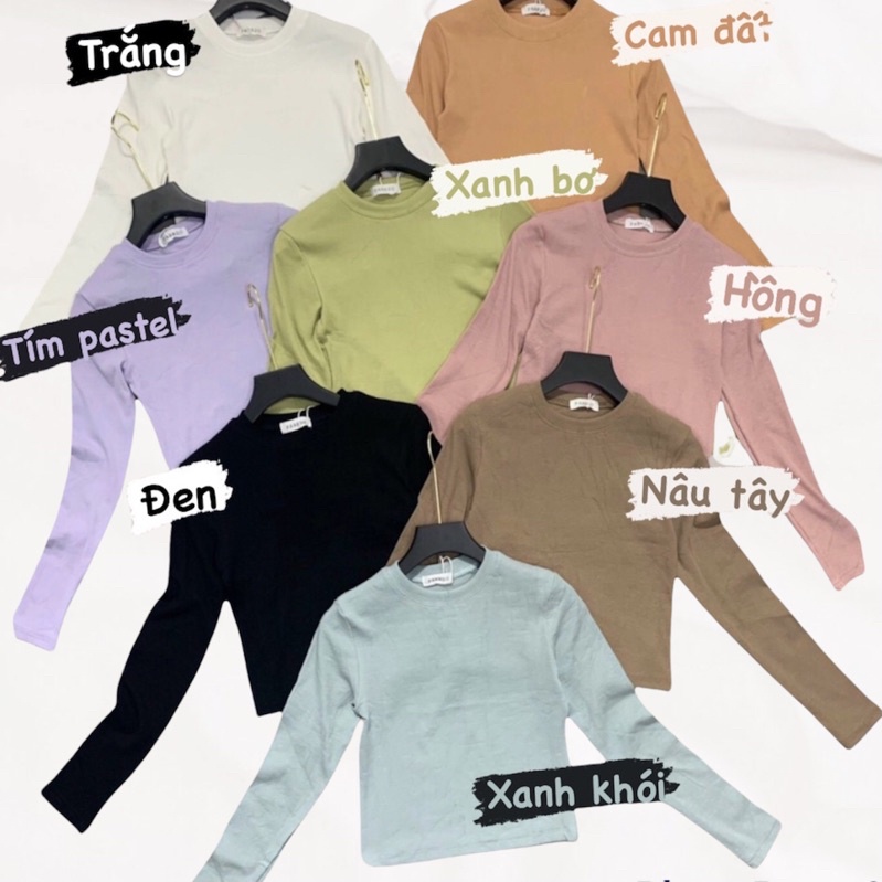Áo Croptop Thun Gân Parso Dài Tay Trơn Cổ Tròn Dáng Ôm 9 Màu Pastel - Ảnh thật/ Có sẵn