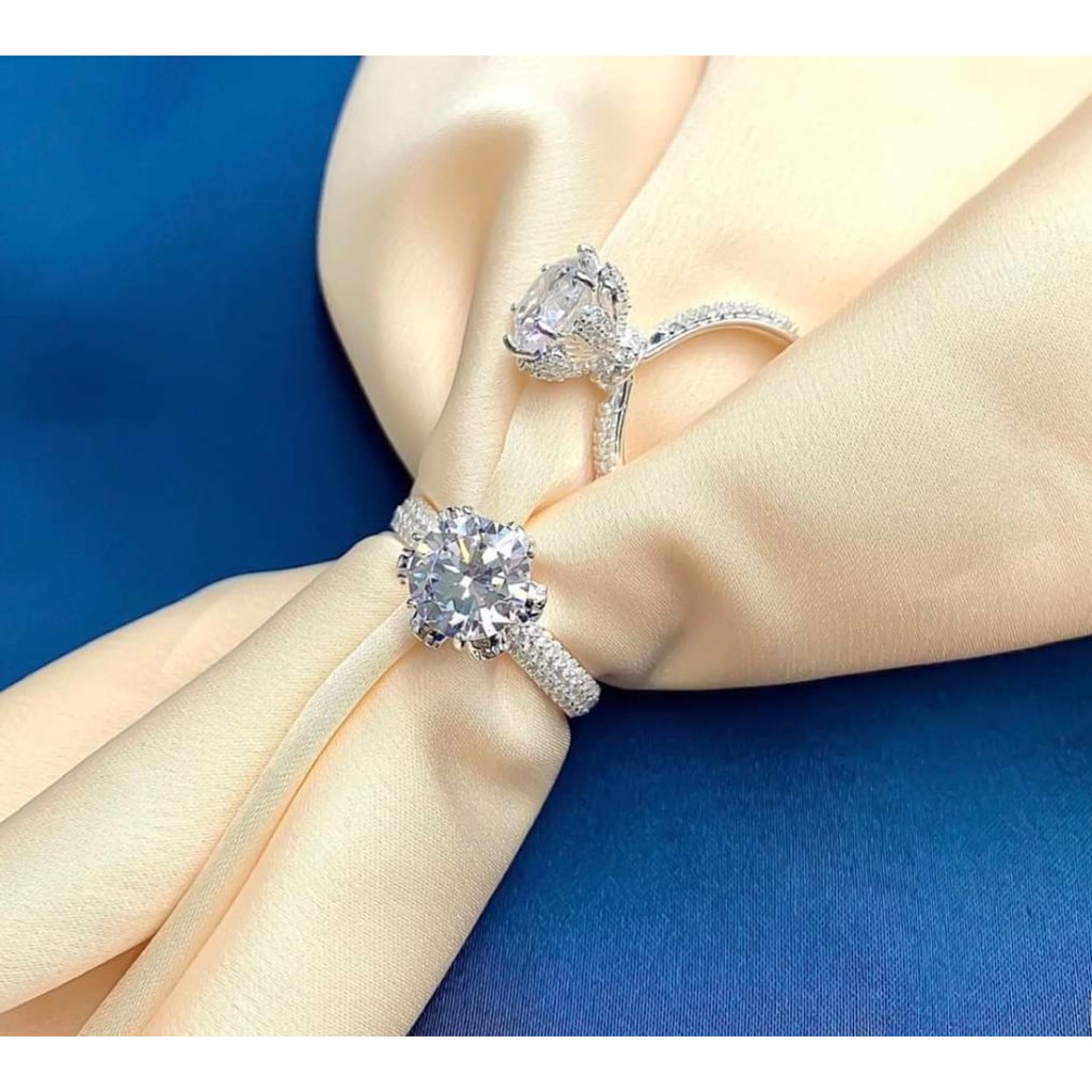 Nhẫn bạc nữ DaLiA Jewelry ổ đá cao nạm đá chủ lớn sang trọng đẳng cấp đẳng cấp quý cô