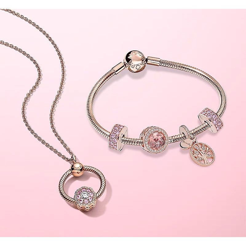 charm pan chặn clip đá vàng hồng bạc s925