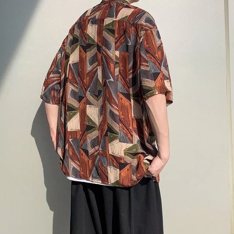 Áo Sơ Mi Ngắn Tay Dáng Rộng In Họa Tiết Graffiti Phong Cách Hàn Quốc Thời Trang Mùa Hè Cho Nam Cỡ M-3XL