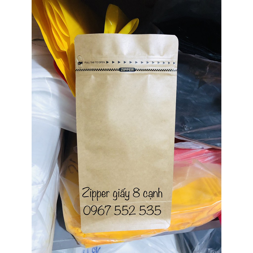 500gr Túi Zipper 8 cạnh cafe đáy vuông màu Đen - Trắng - Đỏ - Xanh ngọc - Giấy kraft