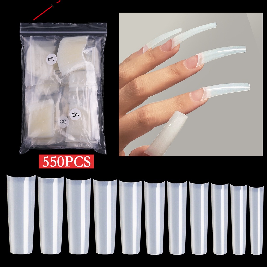 Bộ 550 Phụ Kiện Trang Trí Móng Tay Trong Suốt Bằng ABS Siêu Mỏng Hình Dạng Cong