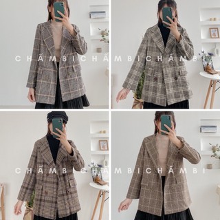 Áo khoác dạ kẻ Qc mặc siêu sang chảnh