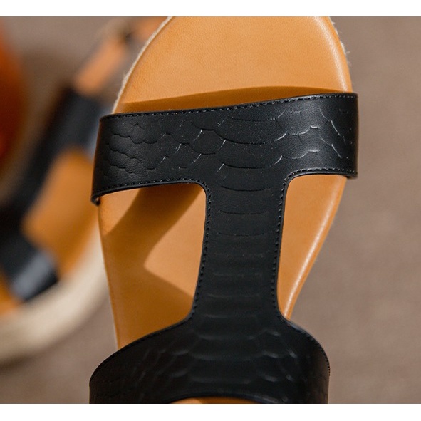 Giày sandal Siketu đế xuồng bọc cói cao 5cm