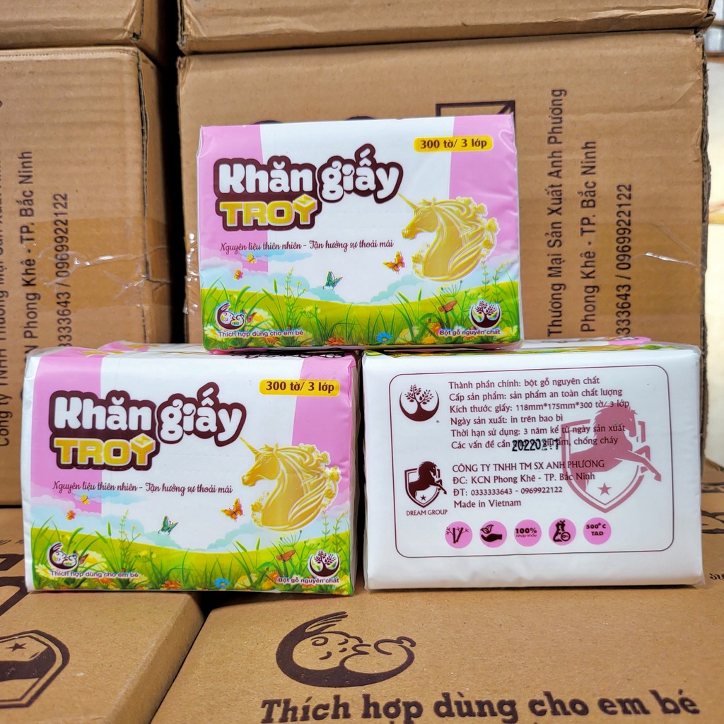 Thùng 30 Gói Khăn Giấy Ăn Ngựa Vàng Hanky 300 Tờ Siêu Dai Cao Cấp