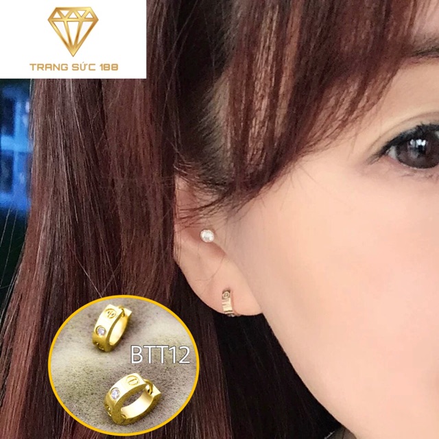 Bông tai titan dạng tròn đính đá BTT12