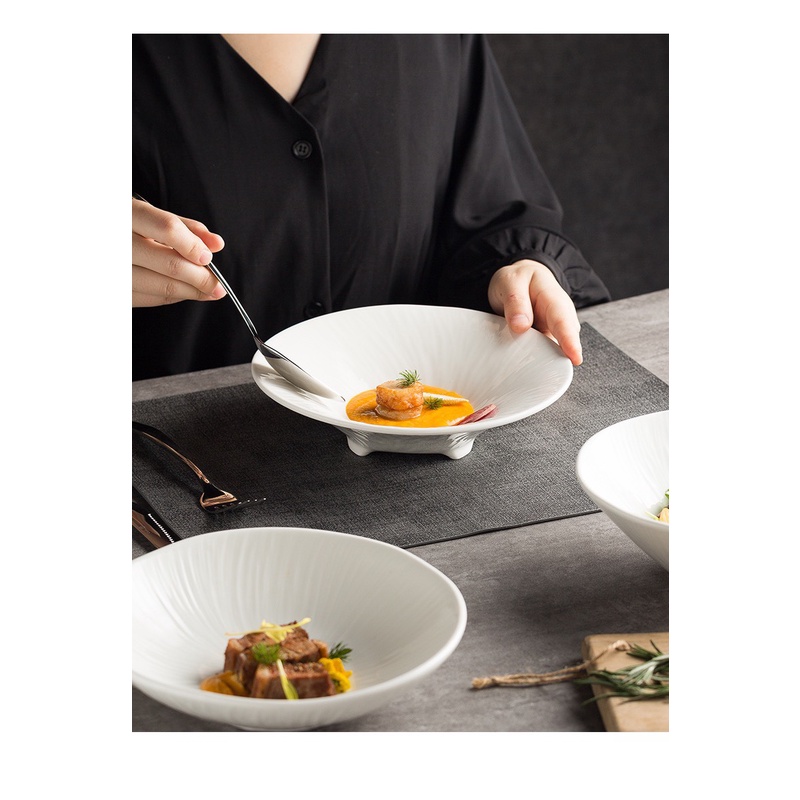 Bát sứ trắng, tô salad phong cách nhà hàng kiểu dáng mới lạ, hiện đại tinh tế, kiểu dáng có chân độc lạ