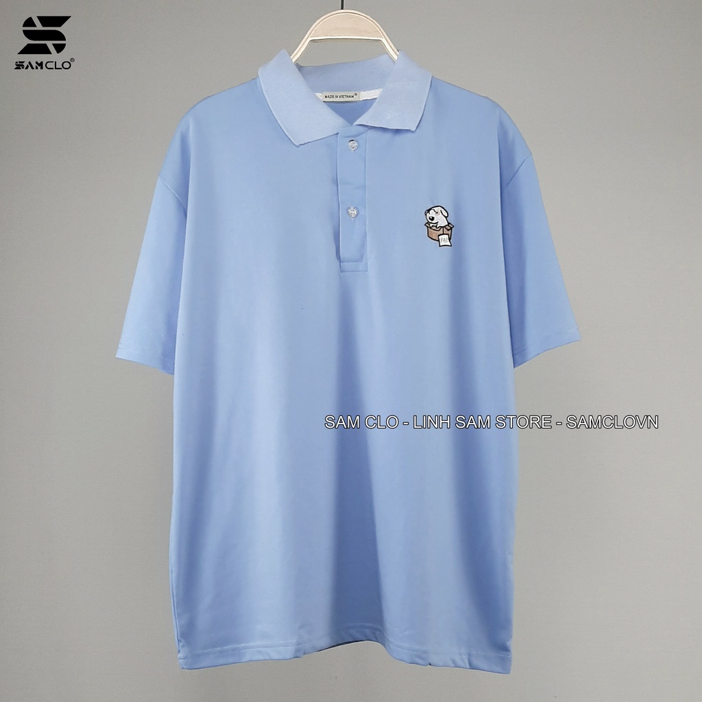 Áo thun Polo nữ tay lỡ form rộng SAM CLO phông freesize unisex mặc đi học, nhóm, lớp THÊU CON CHÓ