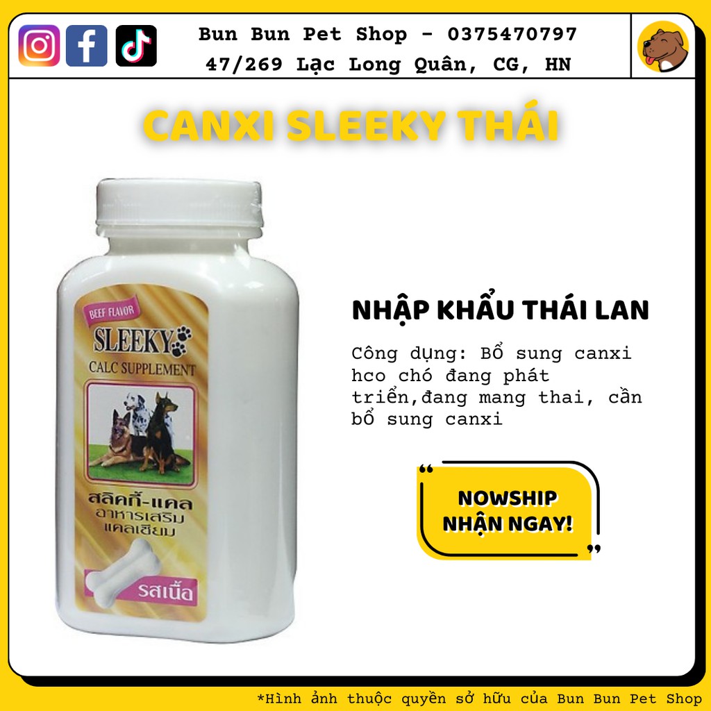 Canxi Thái Sleeky cho chó mèo 140 viên vị bò