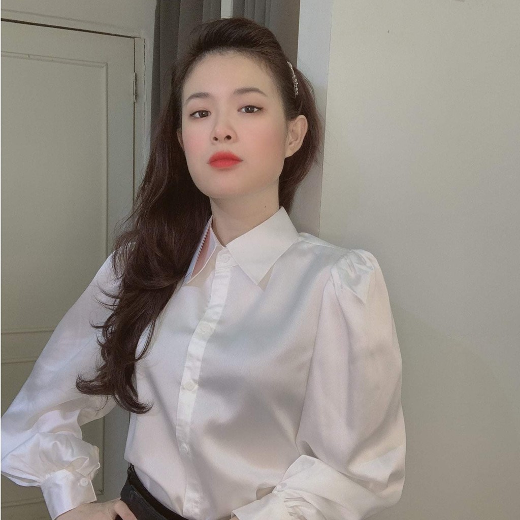 Áo sơ mi TAY BỒNG, CỔ ĐỨC chất lụa ngọc