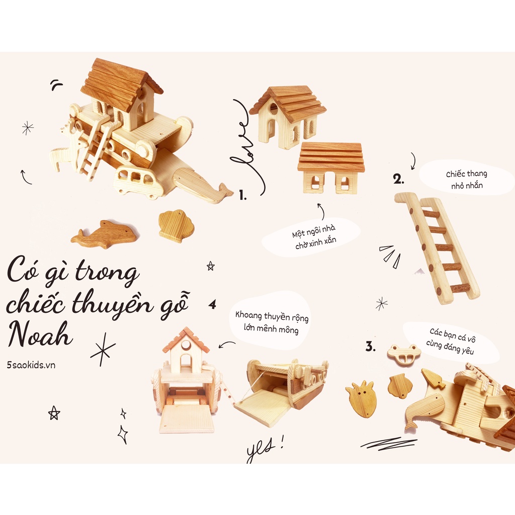 THUYỀN GỖ CHỞ THÚ CƯNG- 5SAOKIDS