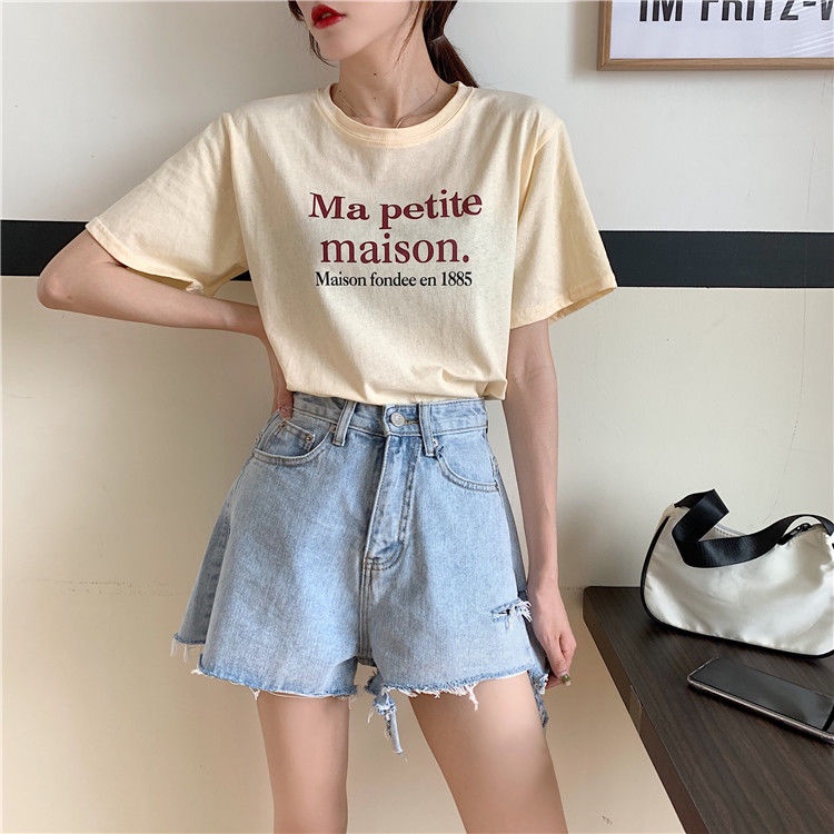 Quần Short Denim Lưng Cao Ống Rộng Thời Trang Mùa Hè Cho Nữ