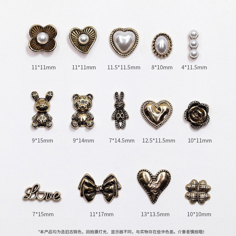 Set charm đồng đính móng, charm kim loại trang trí nail - set 10 charm