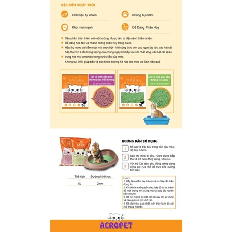 Cát đậu nành Acropet, cát vệ sinh cho mèo nhập khẩu Hàn Quốc túi 5L Siêu vón và khử mùi!!!