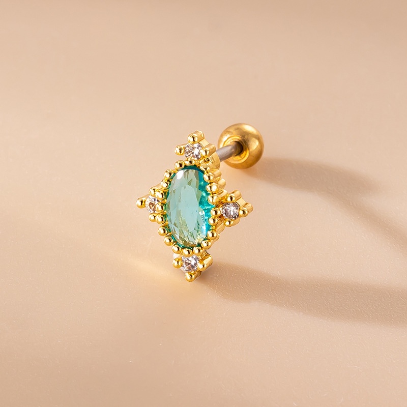 1 Đôi Bông Tai Thép Không Gỉ Đính Đá Zircon Xanh 20Gauge