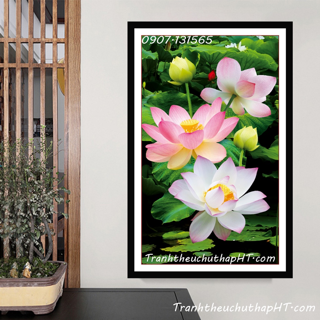 Tranh đính đá Hoa sen khoe sắc VS074: 60*100cm - tự đính