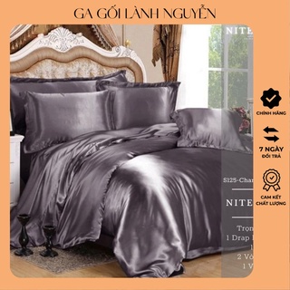 Bộ ga gối Hàn Quốc chất phi lụa mềm mịn thoáng mát tông xám trắng - LanhNguyenShop