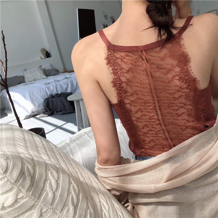 Áo Thun Đan Len Hai Dây Hở Lưng Cổ Chữ V Thời Trang Mùa Hè Sành Điệu Cho Nữ